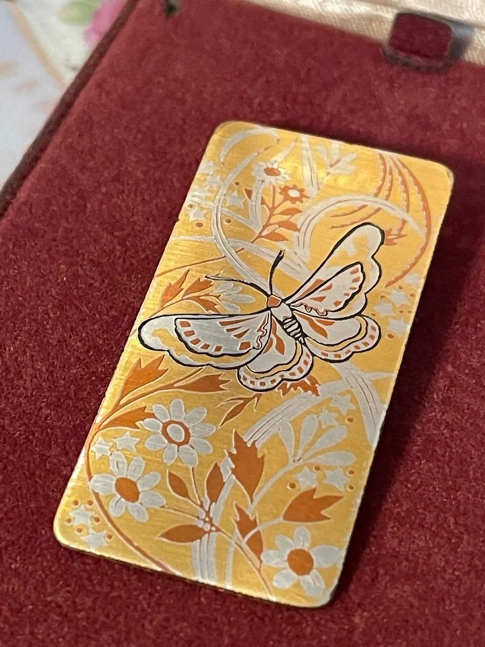 Vintage Reed & Barton Damascene Butterfly Pendant Brooch In Original Box - Picture 5 of 7
